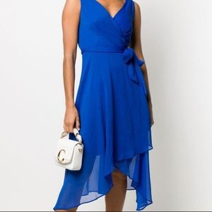 🆕 NEW DKNY Faux Wrap Chiffon Blue Midi Dress 8